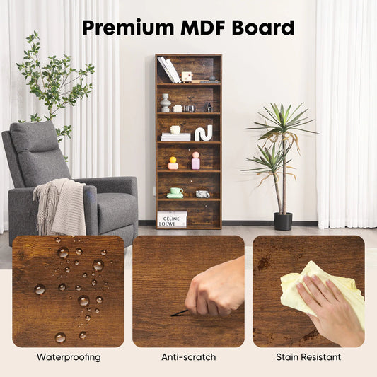 6 Tier/63 Inch Wooden Bookcase