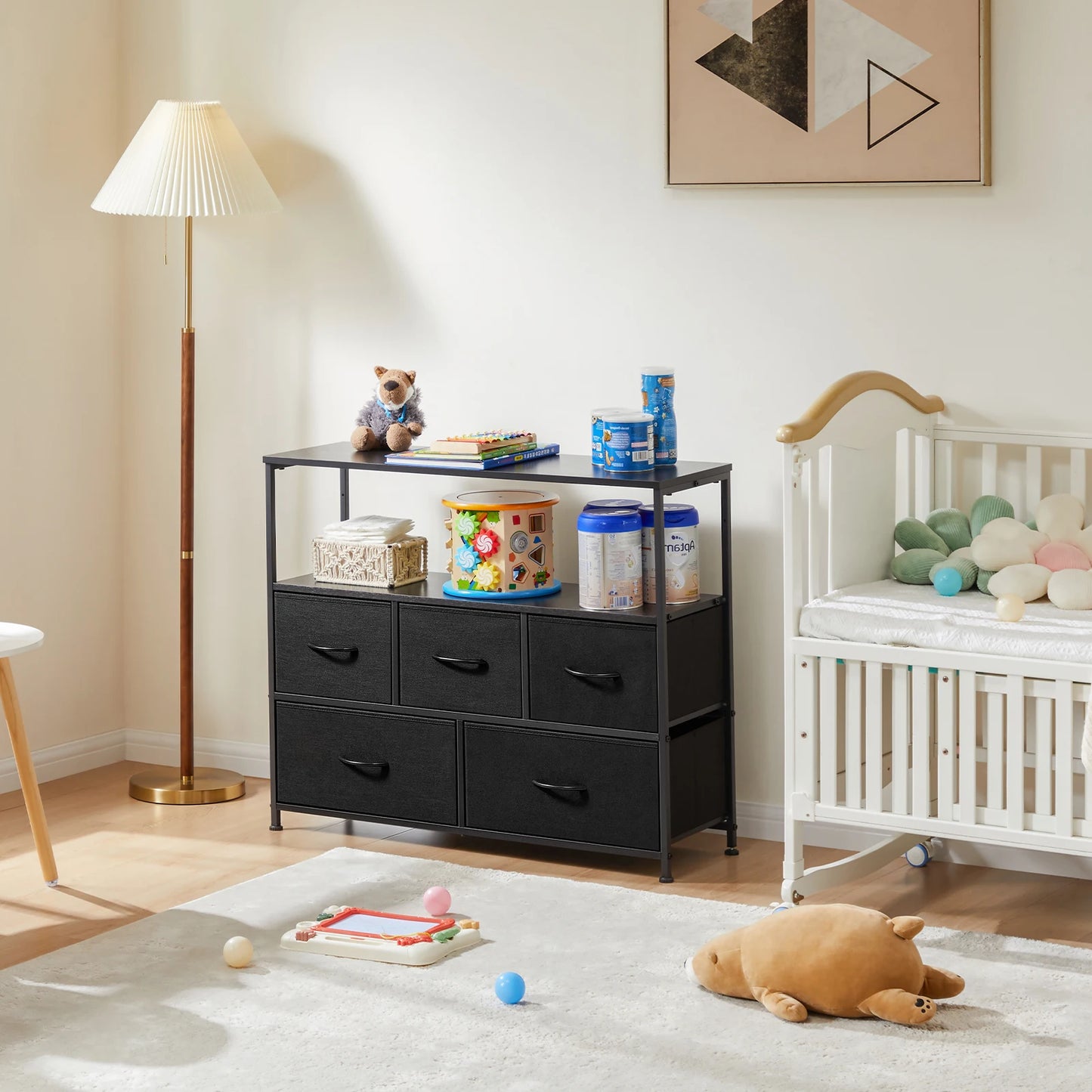 TV Stand Dresser with 5 Fabric Drawers