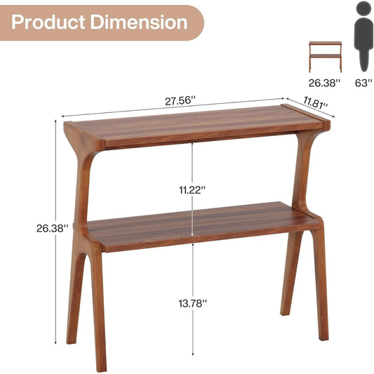Solid Wood 2-Tier End Table w/Storage Shelf