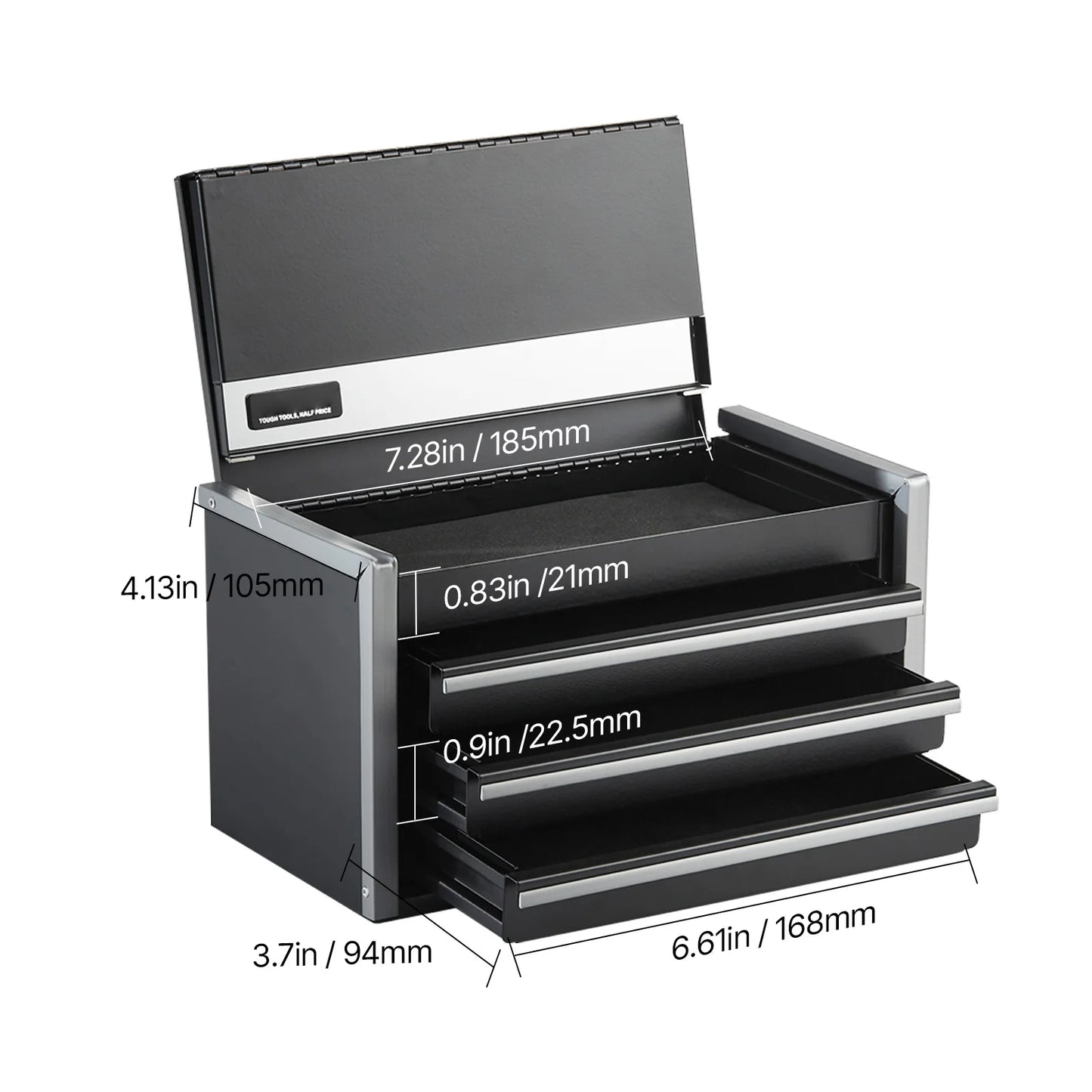 3 Drawer Portable Metal Tool Box w/Feet Pads & Ball Bearing drawers