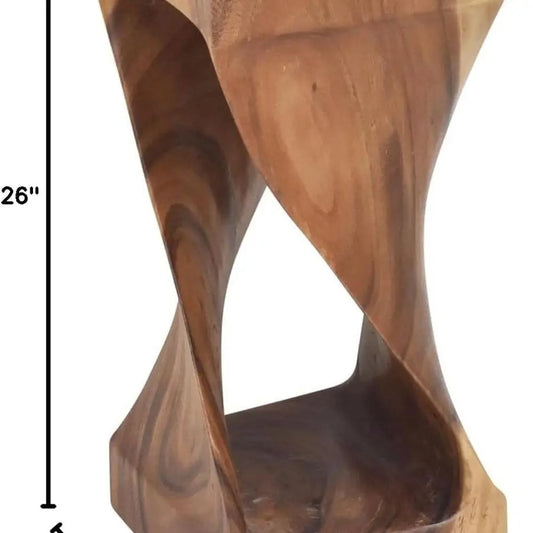 Solona Solid Wood Side Table, Acacia Whimsical Carved Design, Finish, Functional and Visually Alluring Natural Wood Glaze Accent