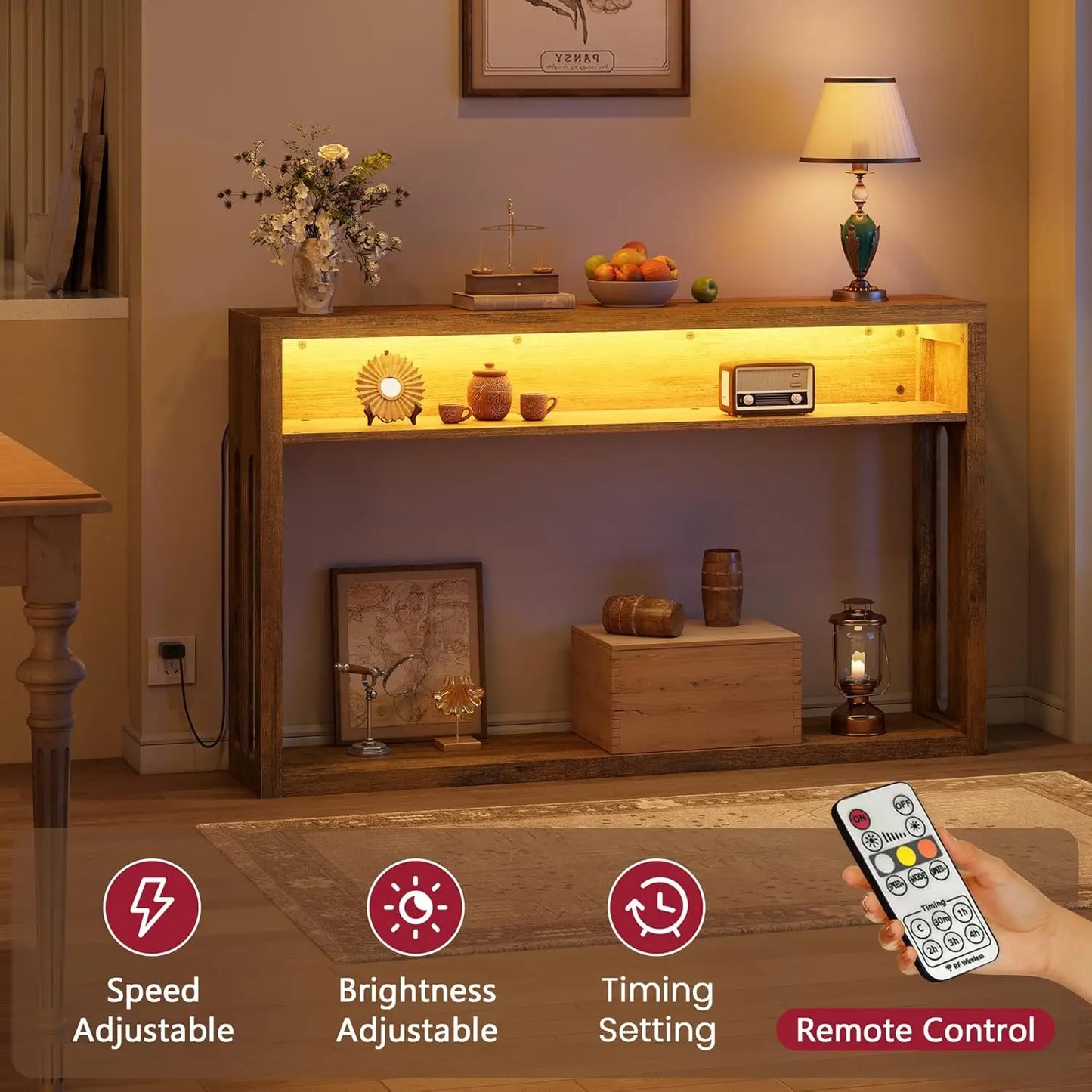 LED Console Table 2-Tier Wood Entryway