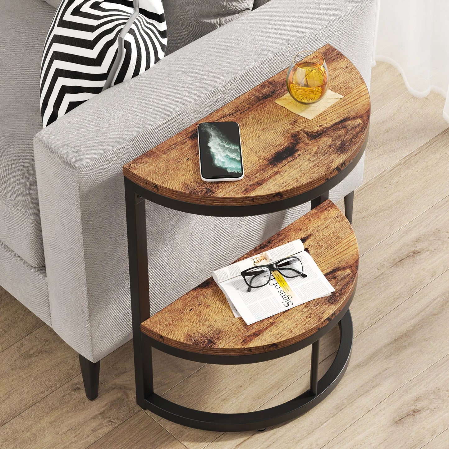 End Table Semi Circle w/Storage Shelf