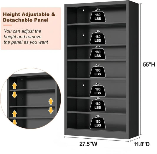 55" Media Storage Cabinet w/ 6 Adjustable Shelves