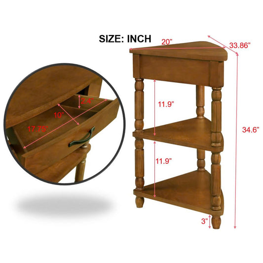 33.8'' Solid Wood 3-Tier Console  Triangle table