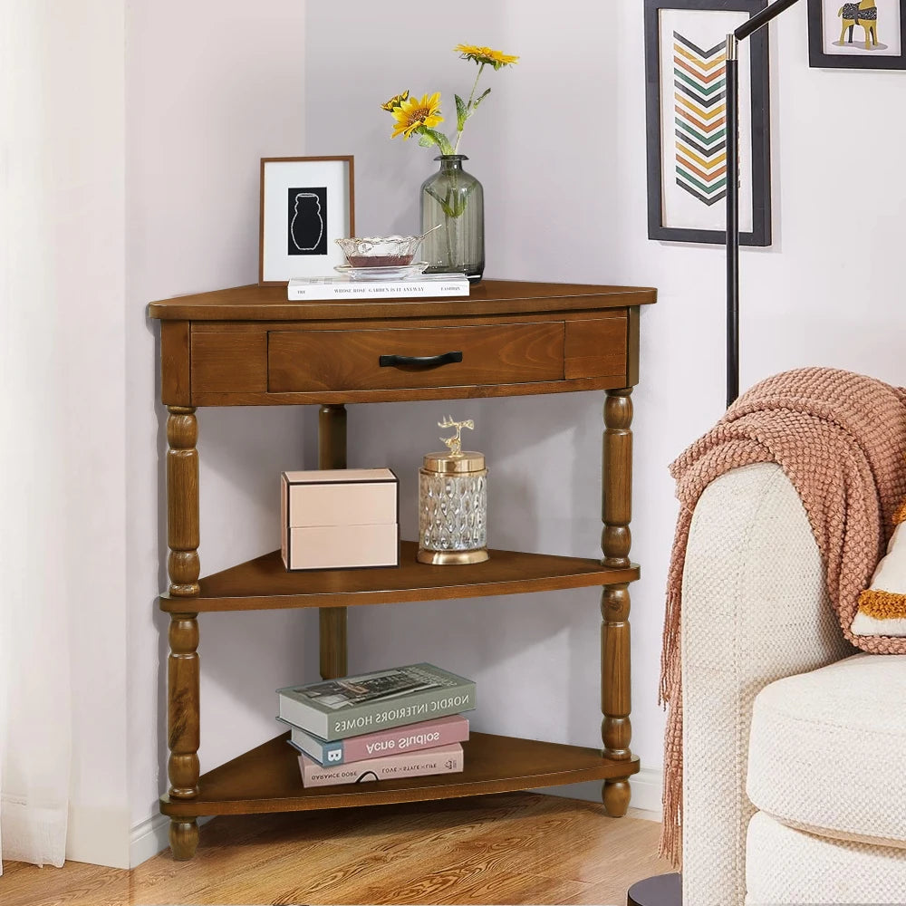33.8'' Solid Wood 3-Tier Console  Triangle table