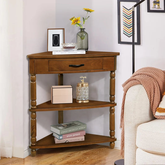 33.8'' Solid Wood 3-Tier Console  Triangle table