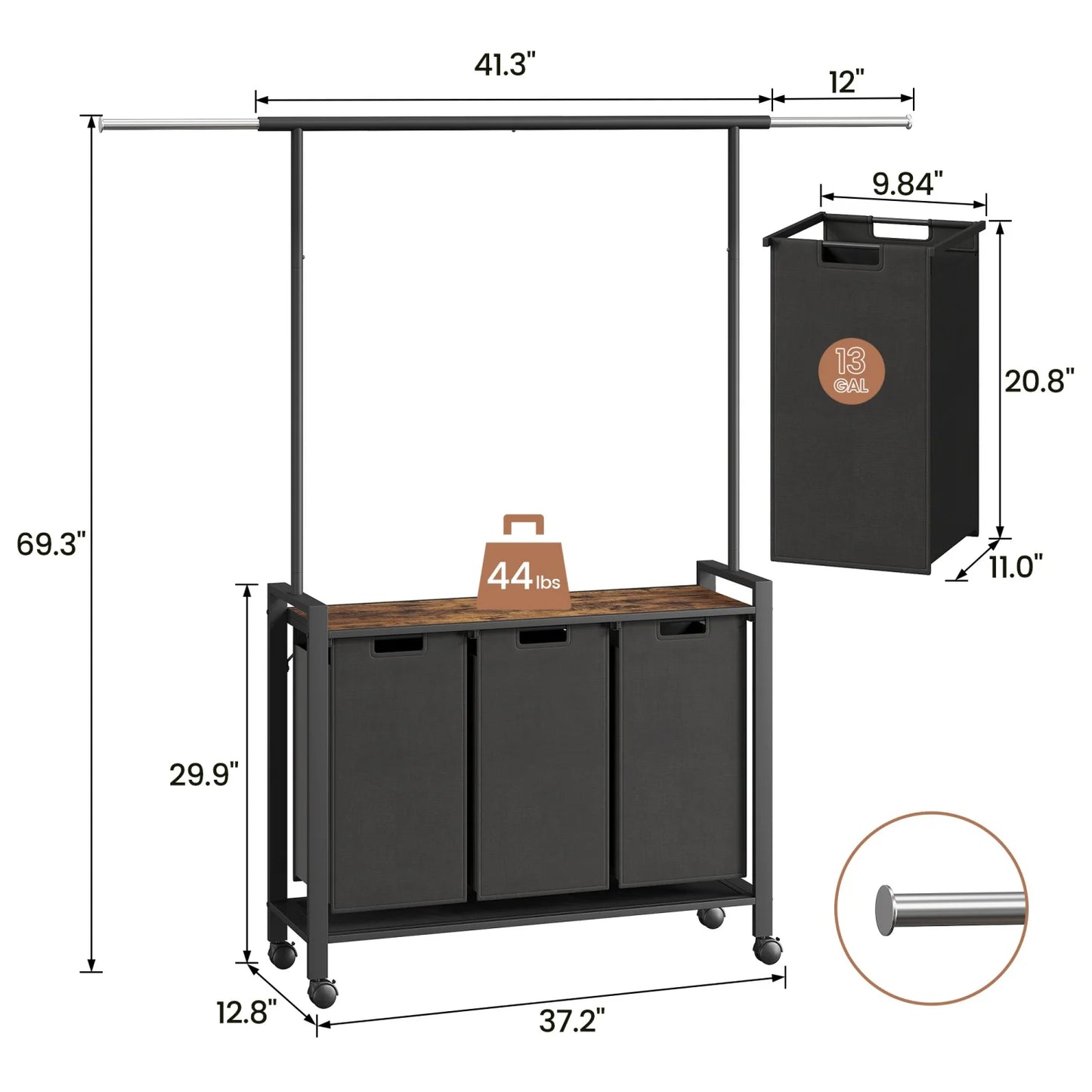 Laundry Sorter With Extendable Hanging Bar