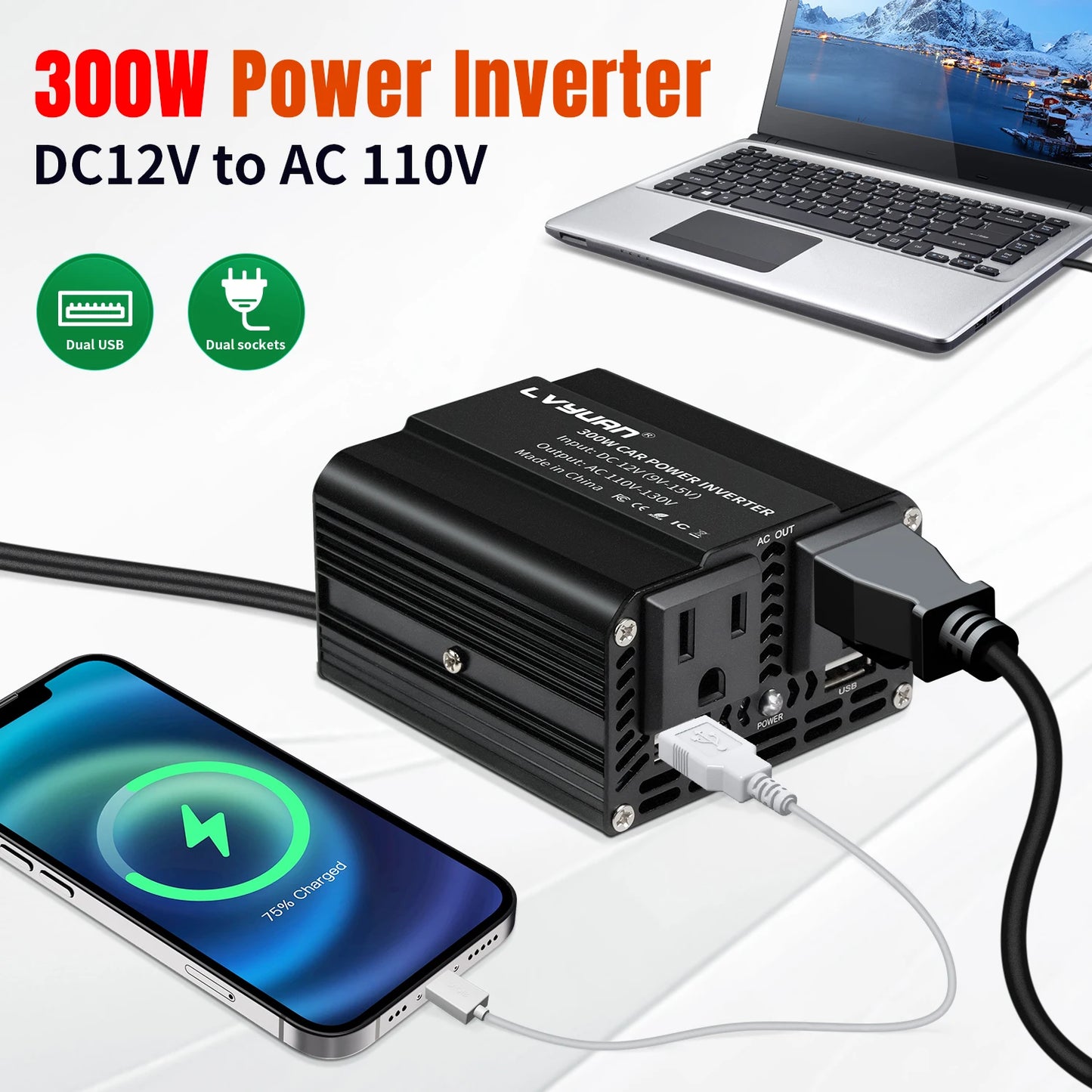500W/300W Car Inverter DC12V AC110V Power Conversion