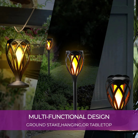 4-Piece Solar Pathway Torch Lights w/ Flickering Flame