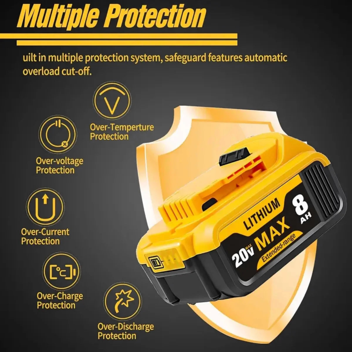 8.0Ah 20V Lithium-Ion Replacement Batteries, Dewalt Cordless Tools