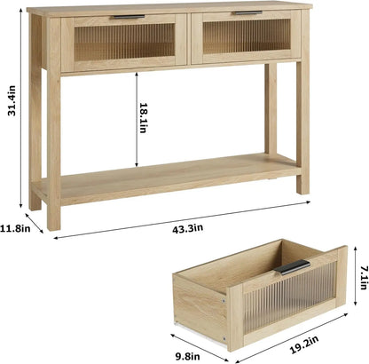 Narrow Console Table with 2 Glass Drawers