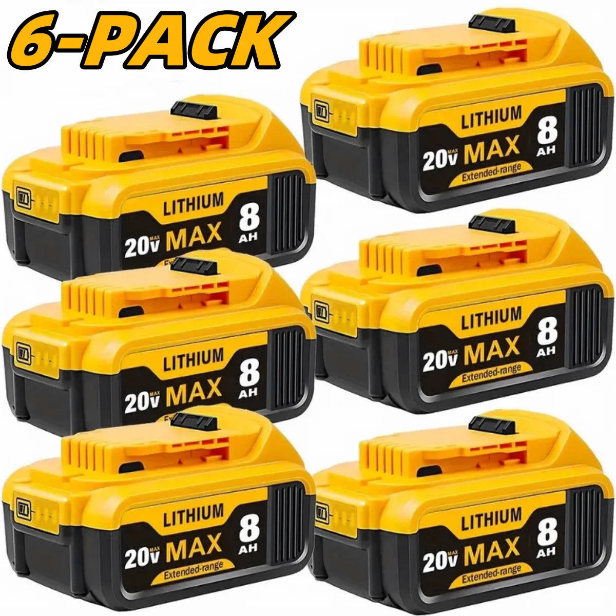 8.0Ah 20V Lithium-Ion Replacement Batteries, Dewalt Cordless Tools