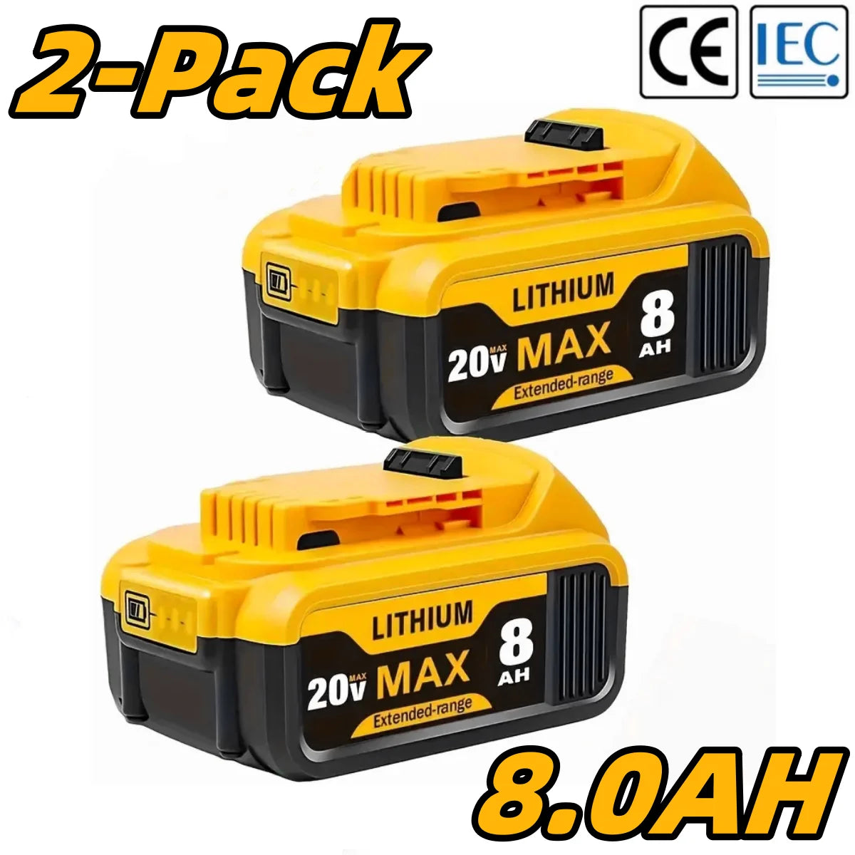 8.0Ah 20V Lithium-Ion Replacement Batteries, Dewalt Cordless Tools