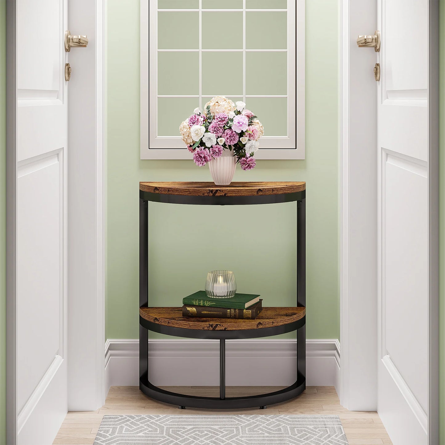 End Table Semi Circle w/Storage Shelf