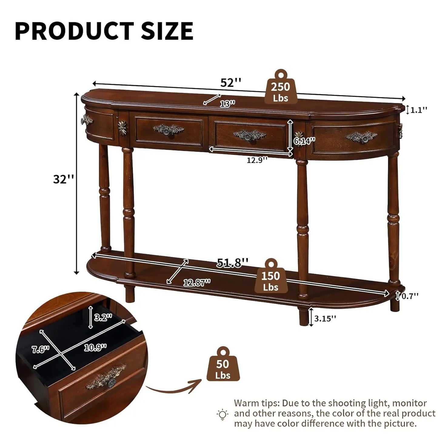 Retro Curved Console Entryway Table