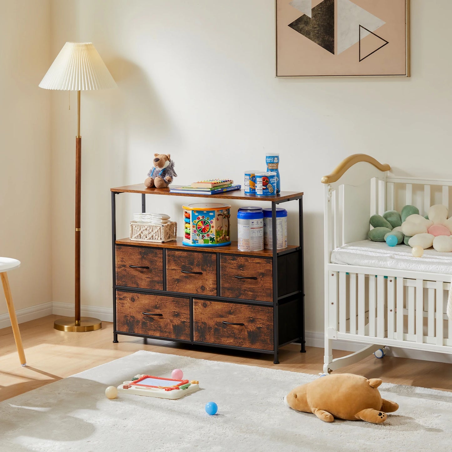 TV Stand Dresser with 5 Fabric Drawers
