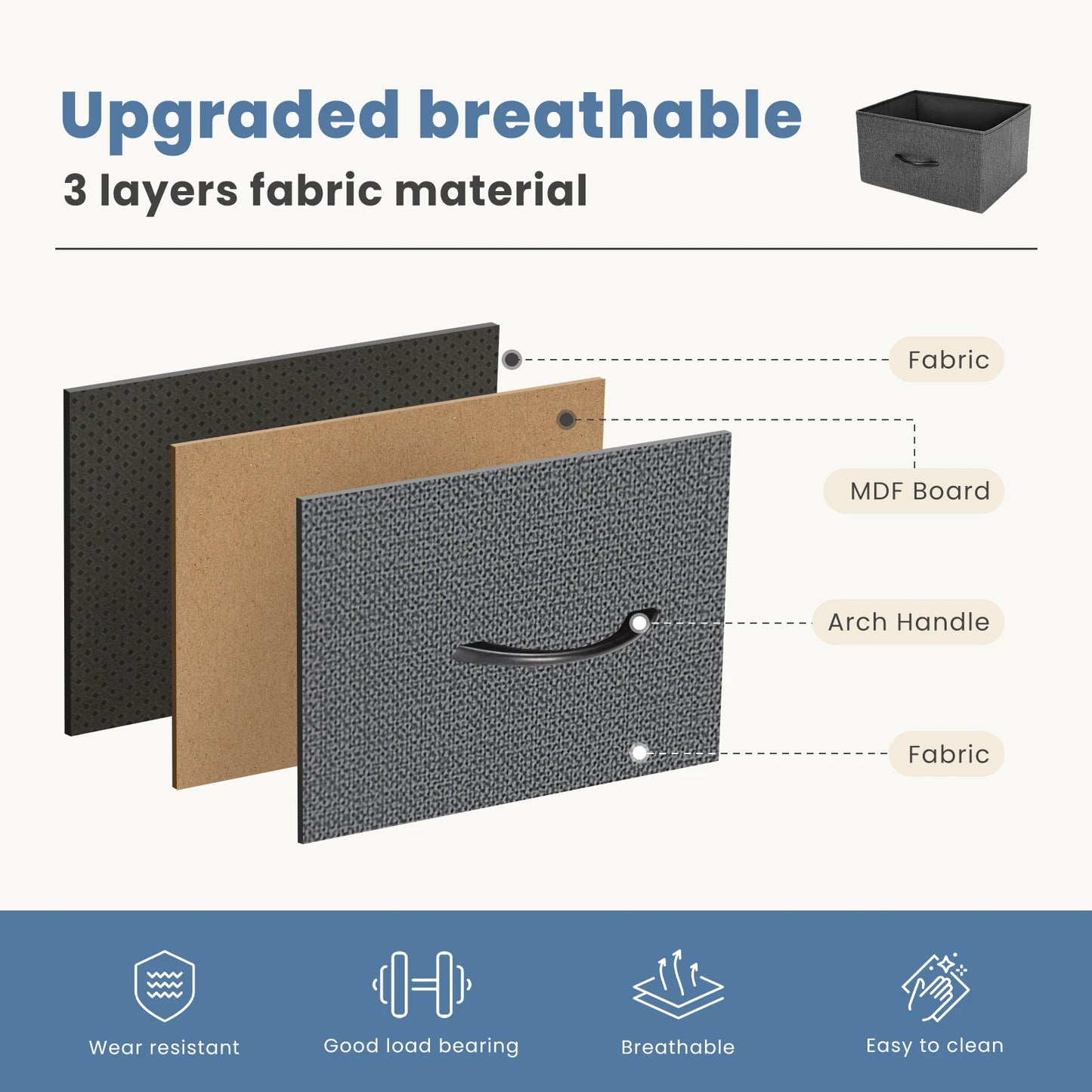 Nightstand Wardrobe Bedroom w/ 4 Fabric Drawers
