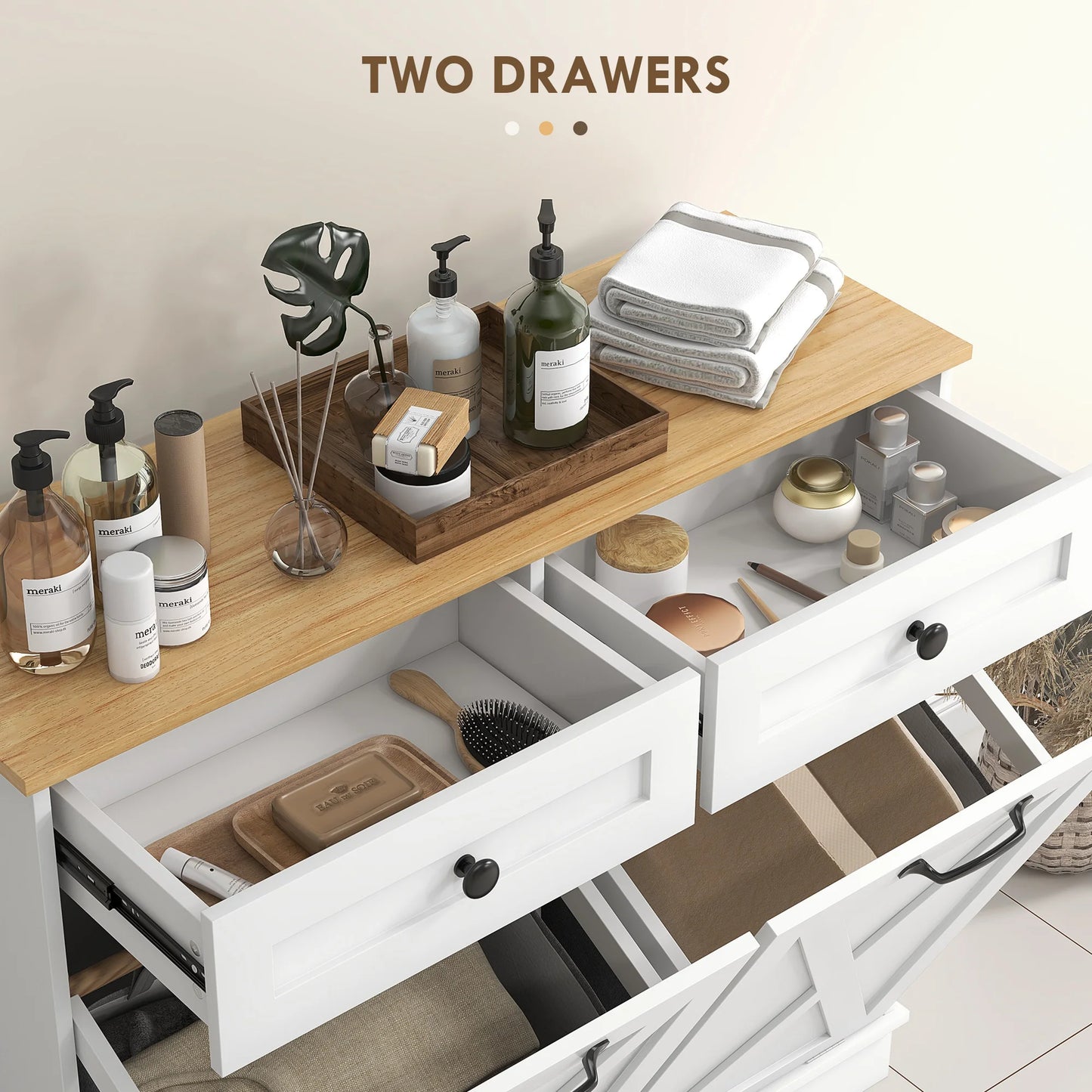 Tilt Out Laundry Hamper Cabinet with 2 Baskets