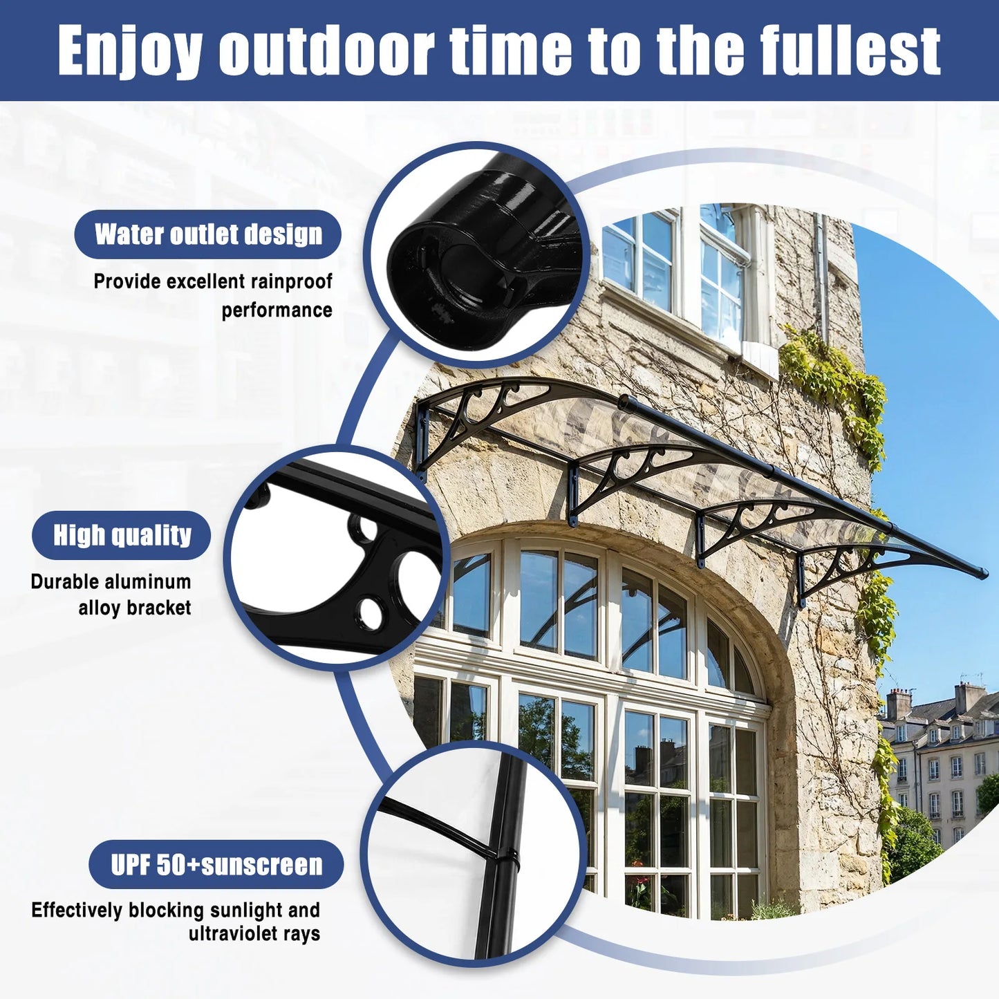Awning for Door Entrance with Aluminum Alloy Bracket
