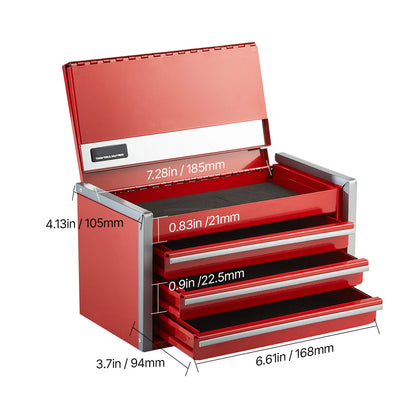 3 Drawer Portable Metal Tool Box w/Feet Pads & Ball Bearing drawers