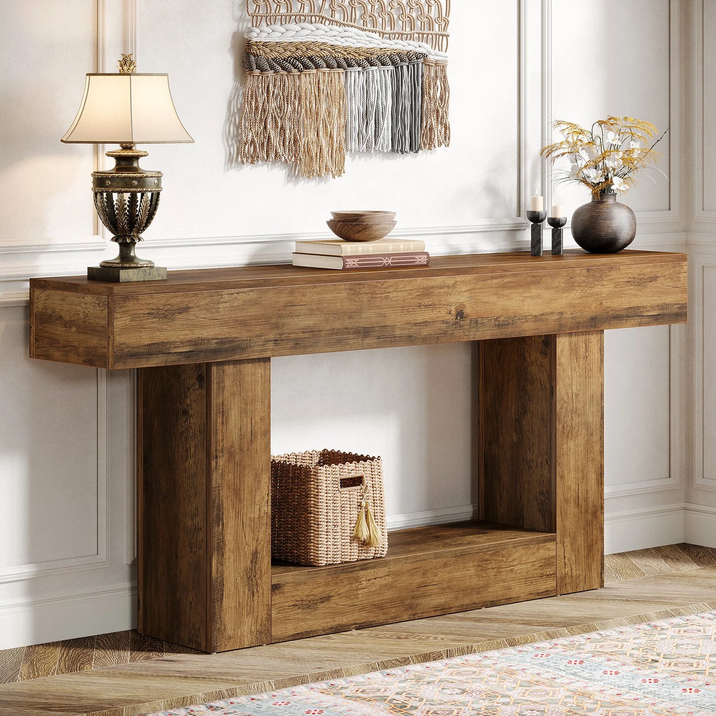 63" Farmhouse 2-Tier Entryway Table