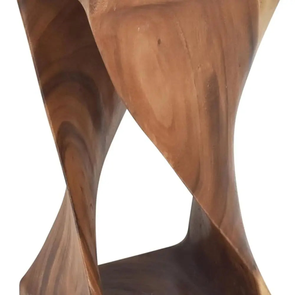Solona Solid Wood Side Table, Acacia Whimsical Carved Design, Finish, Functional and Visually Alluring Natural Wood Glaze Accent