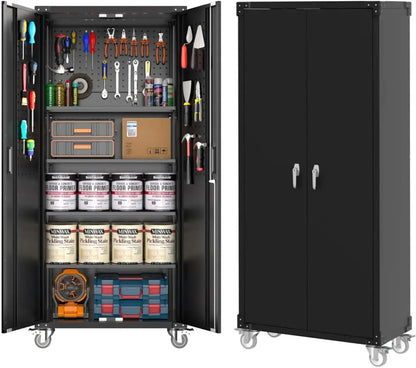 72" Lockable Metal Cabinet w/Adjustable Shelves/Pegboard