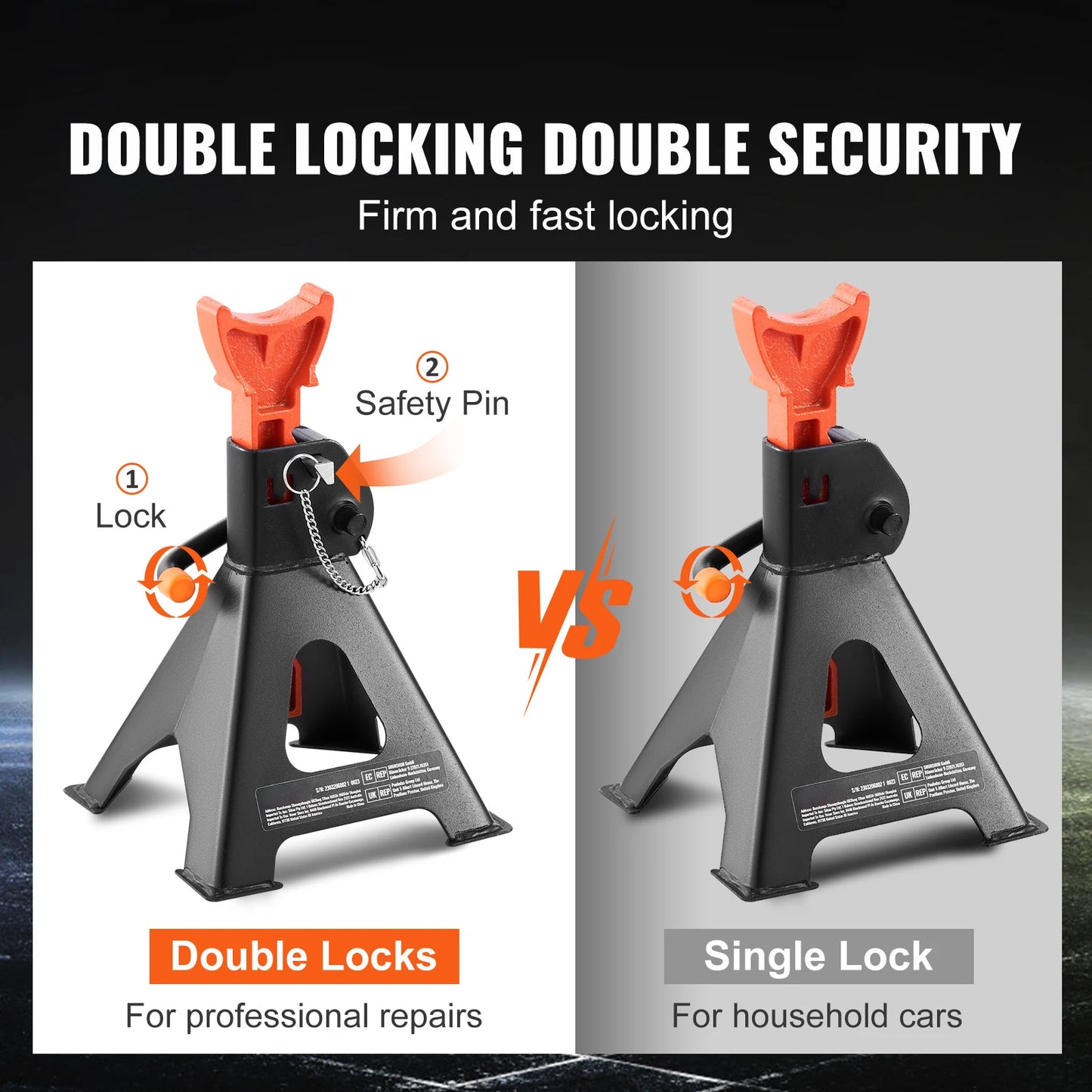3/6 Ton Capacity  Car Locking Jack Stands