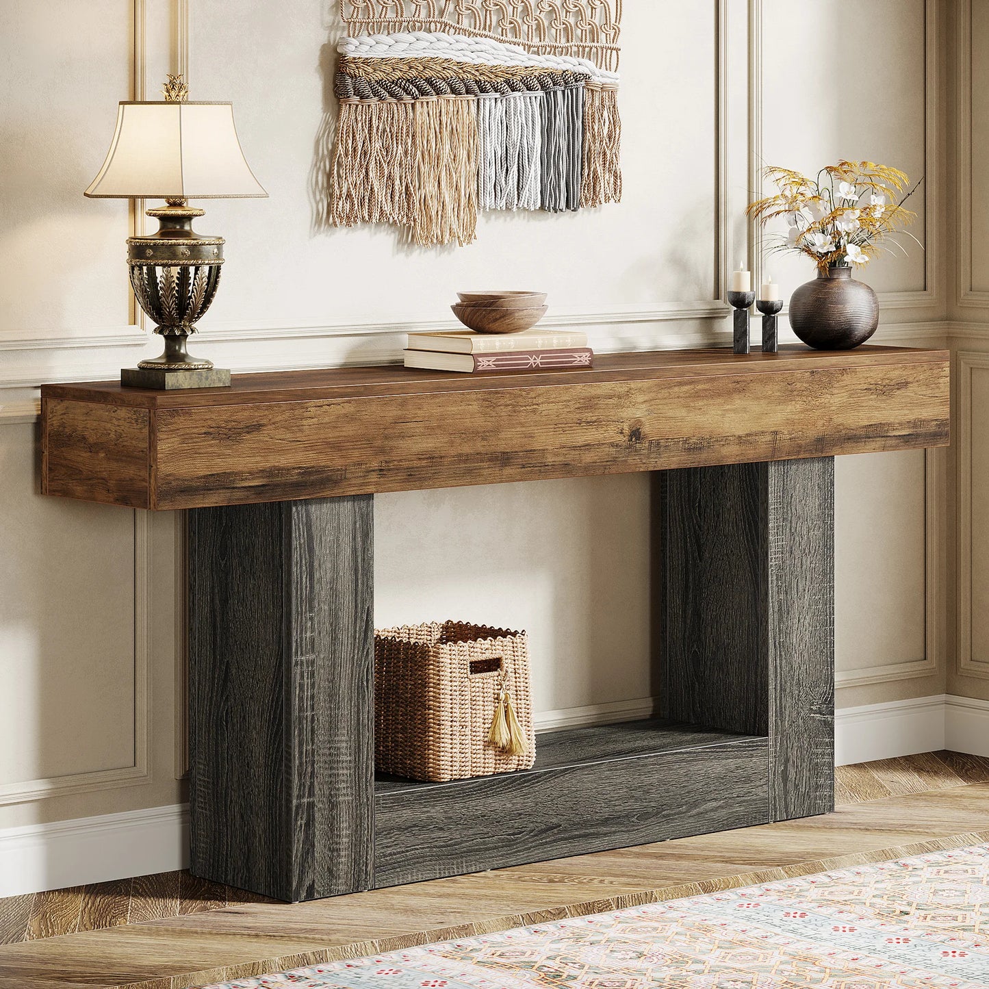 63" Farmhouse 2-Tier Entryway Table