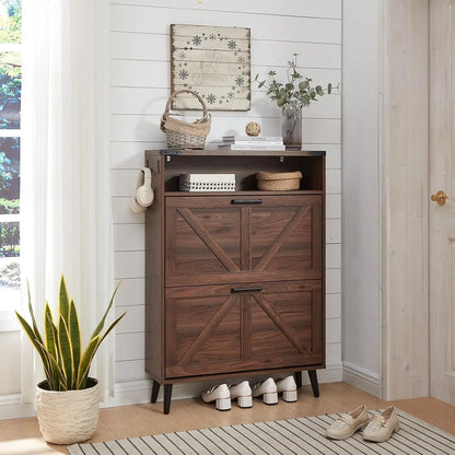 Farmhouse Shoe Storage Organizer w/2 Flip Drawers