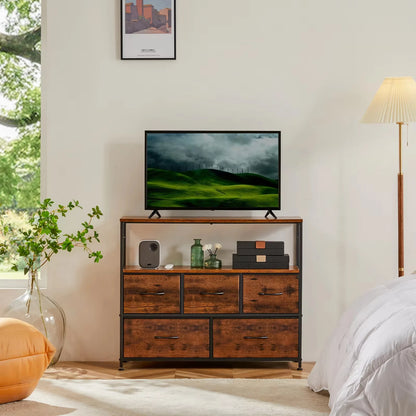 TV Stand Dresser with 5 Fabric Drawers