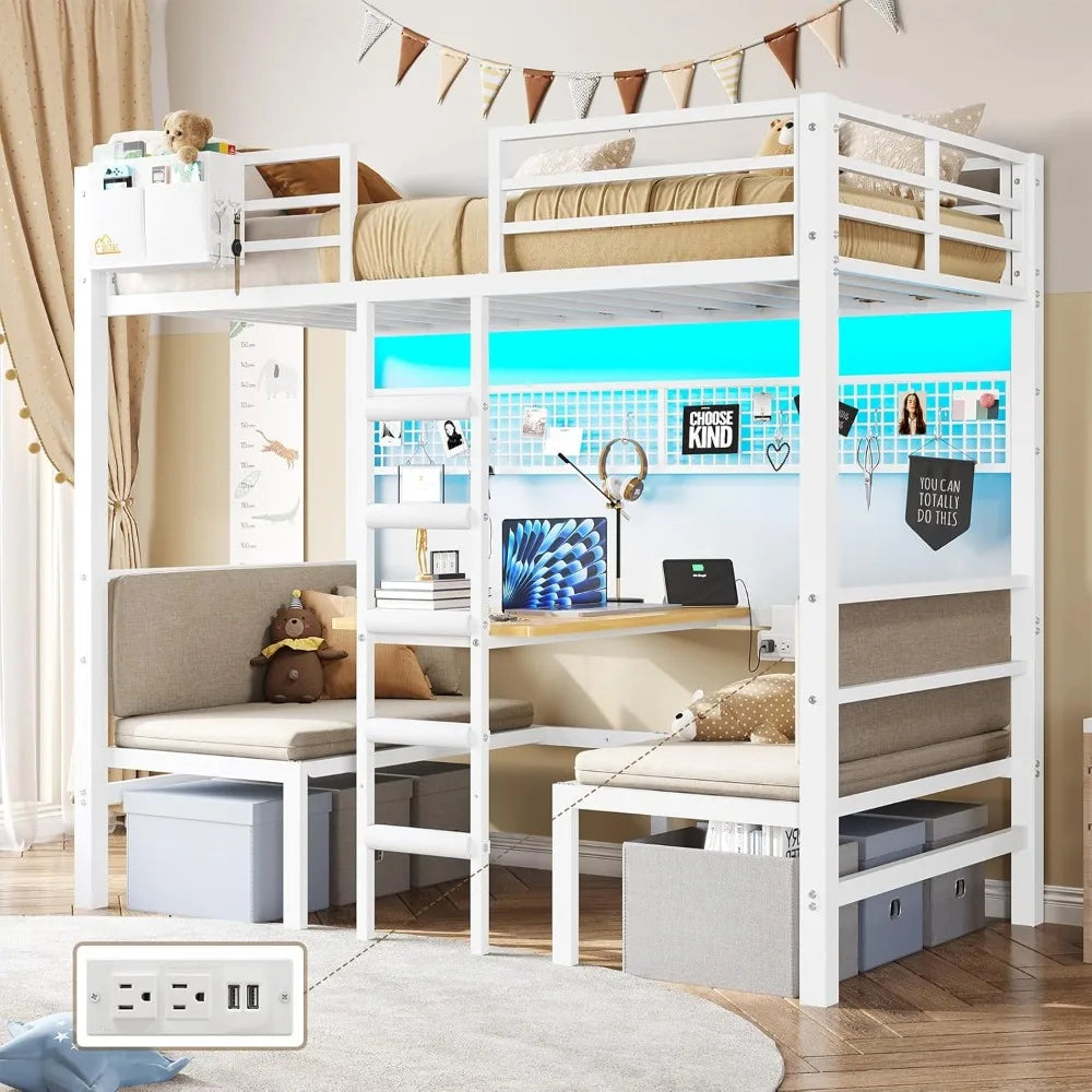 Twin Over Twin Metal Bunk Beds w/ Led Lights