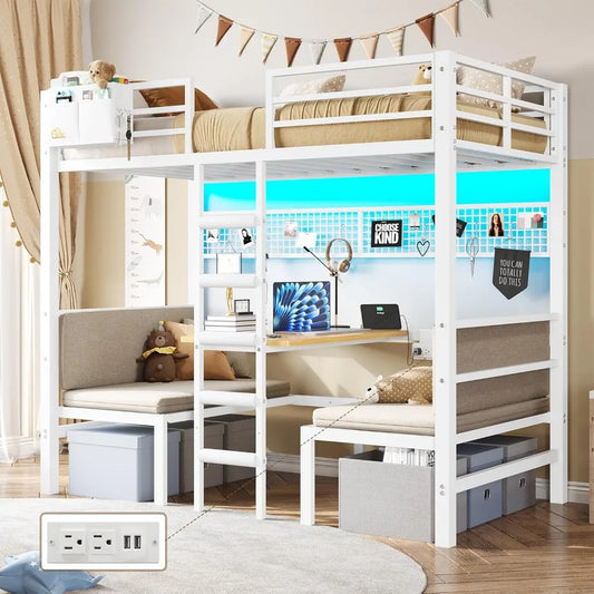 Twin Over Twin Metal Bunk Beds w/ Led Lights