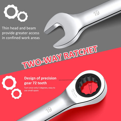 14-Piece Ratcheting Metric 6-19mm Wrench Set