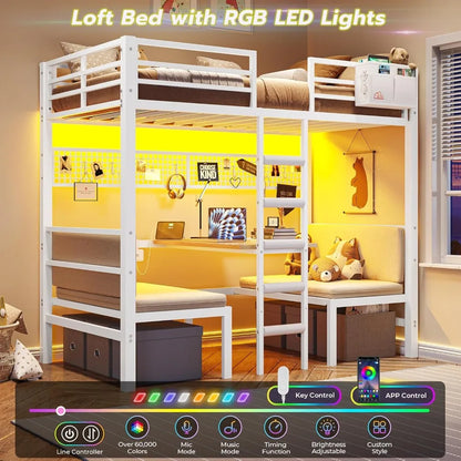 Twin Over Twin Metal Bunk Beds w/ Led Lights
