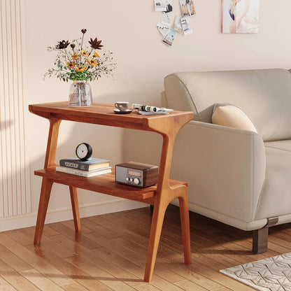 Solid Wood 2-Tier End Table w/Storage Shelf
