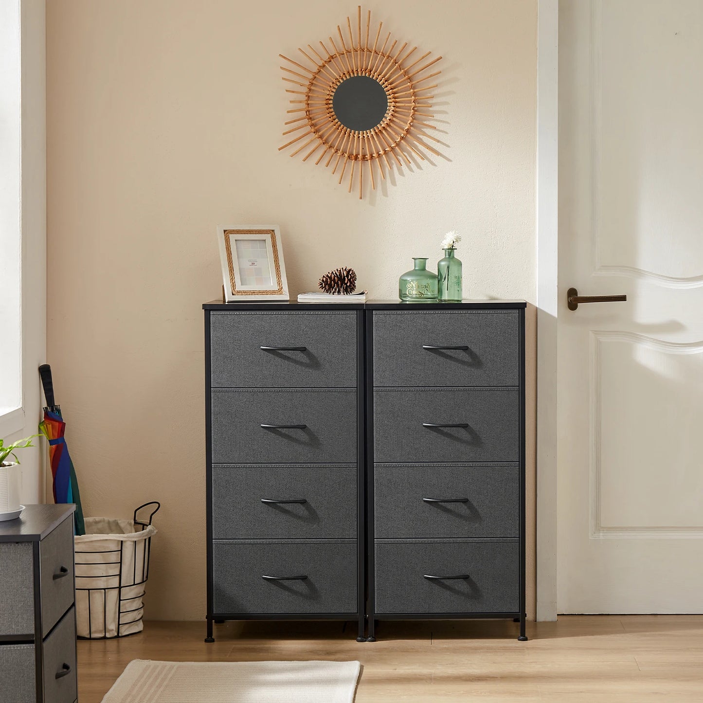 Nightstand Wardrobe Bedroom w/ 4 Fabric Drawers