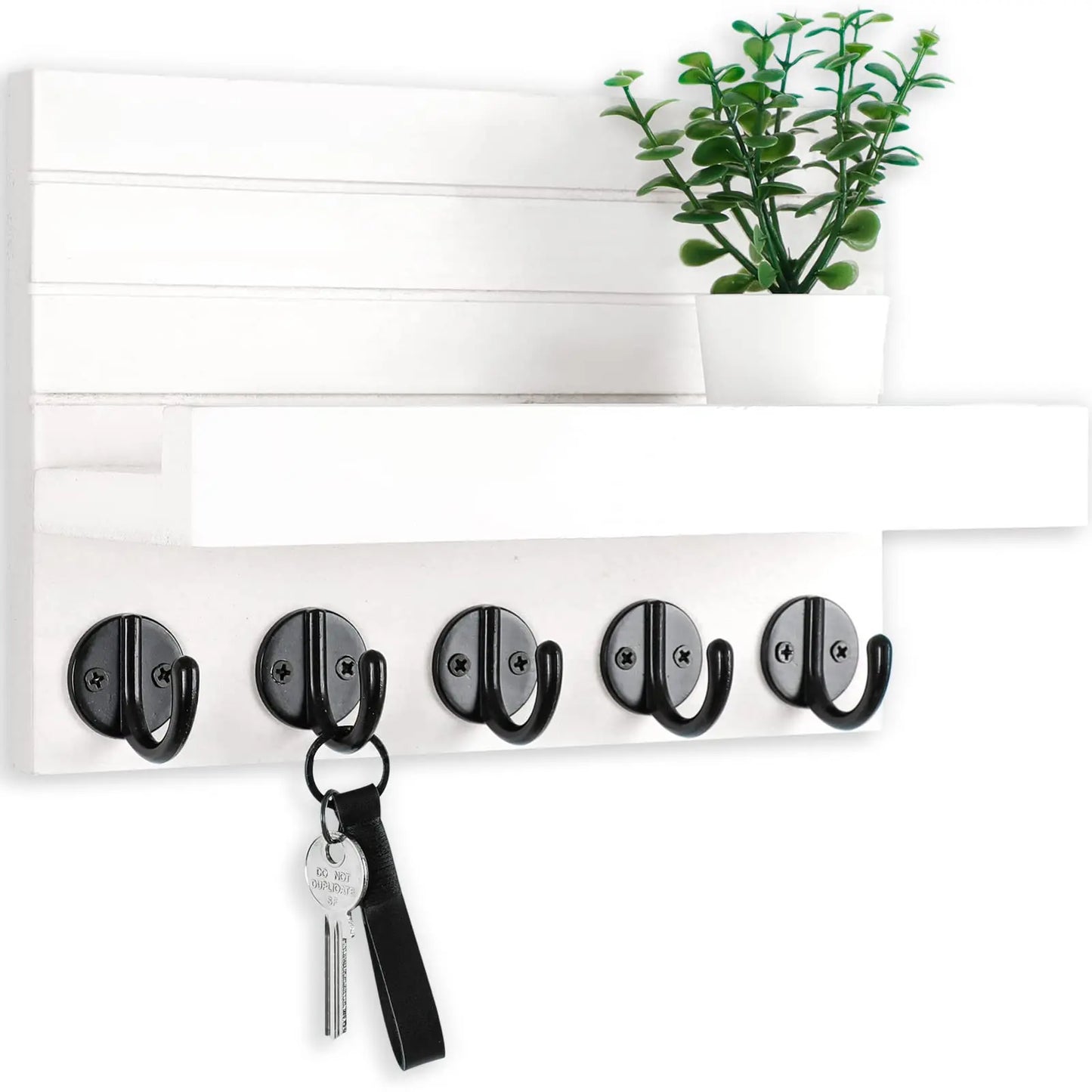 Key and Mail Holder Wooden Rack, 5 Hooks