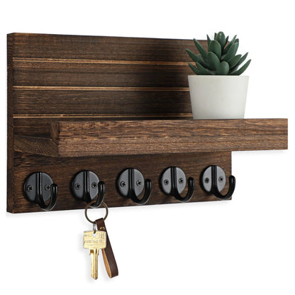 Key and Mail Holder Wooden Rack, 5 Hooks