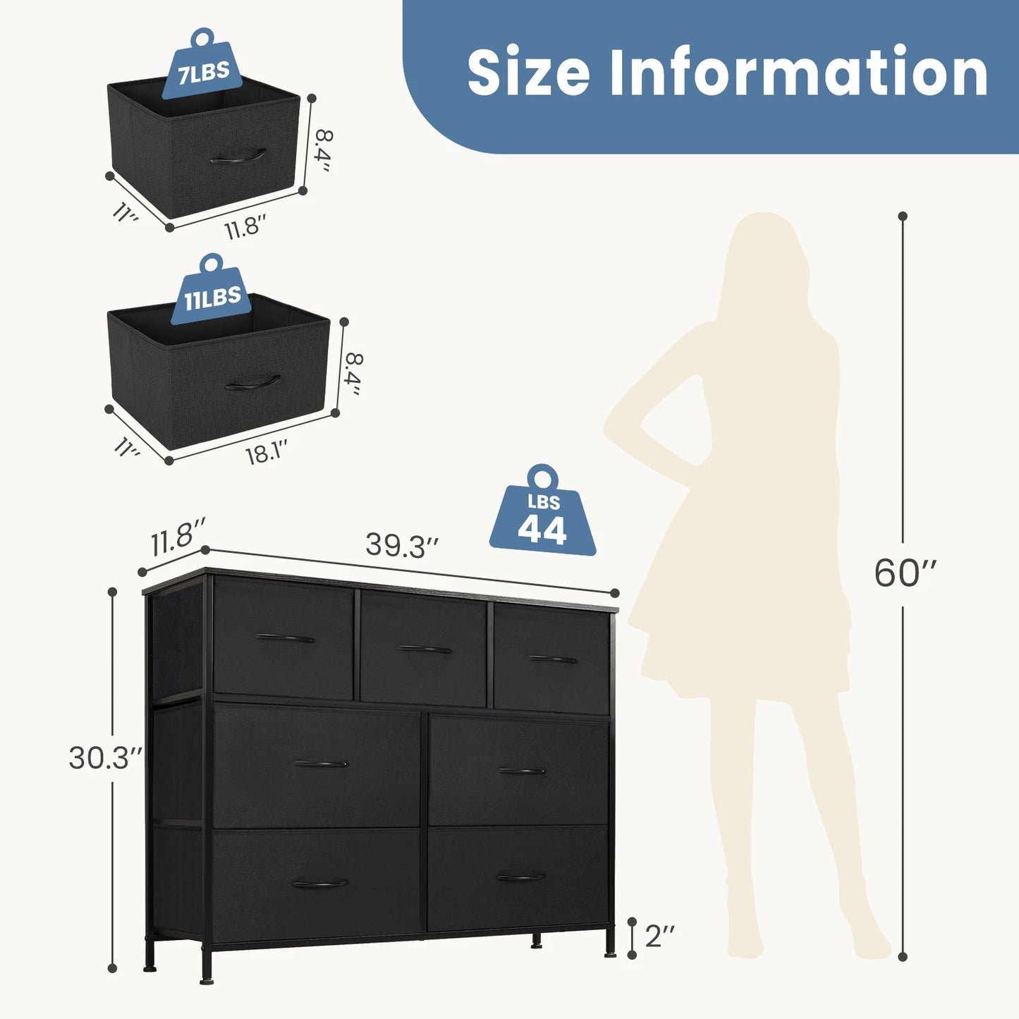 Dresser w/ 7 Fabric Organizer Storage Chest
