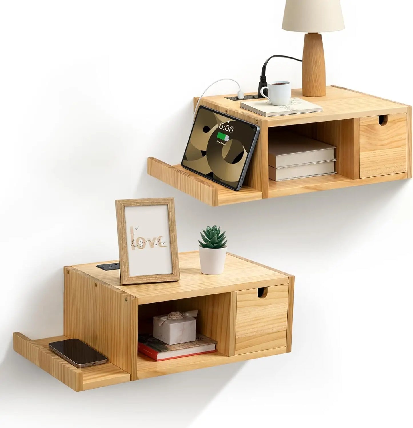 Floating Nightstand w/Drawer, LED Lights