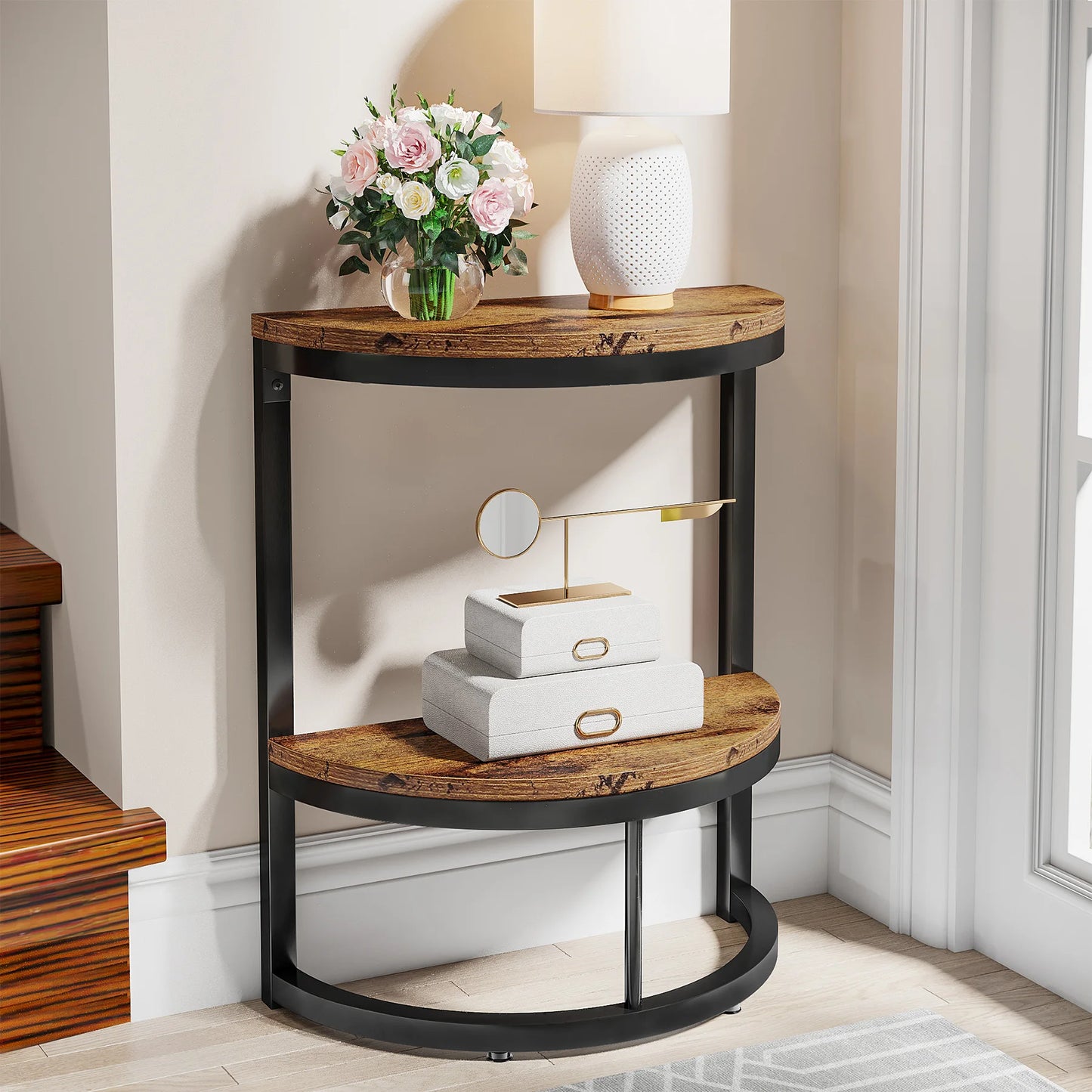 End Table Semi Circle w/Storage Shelf