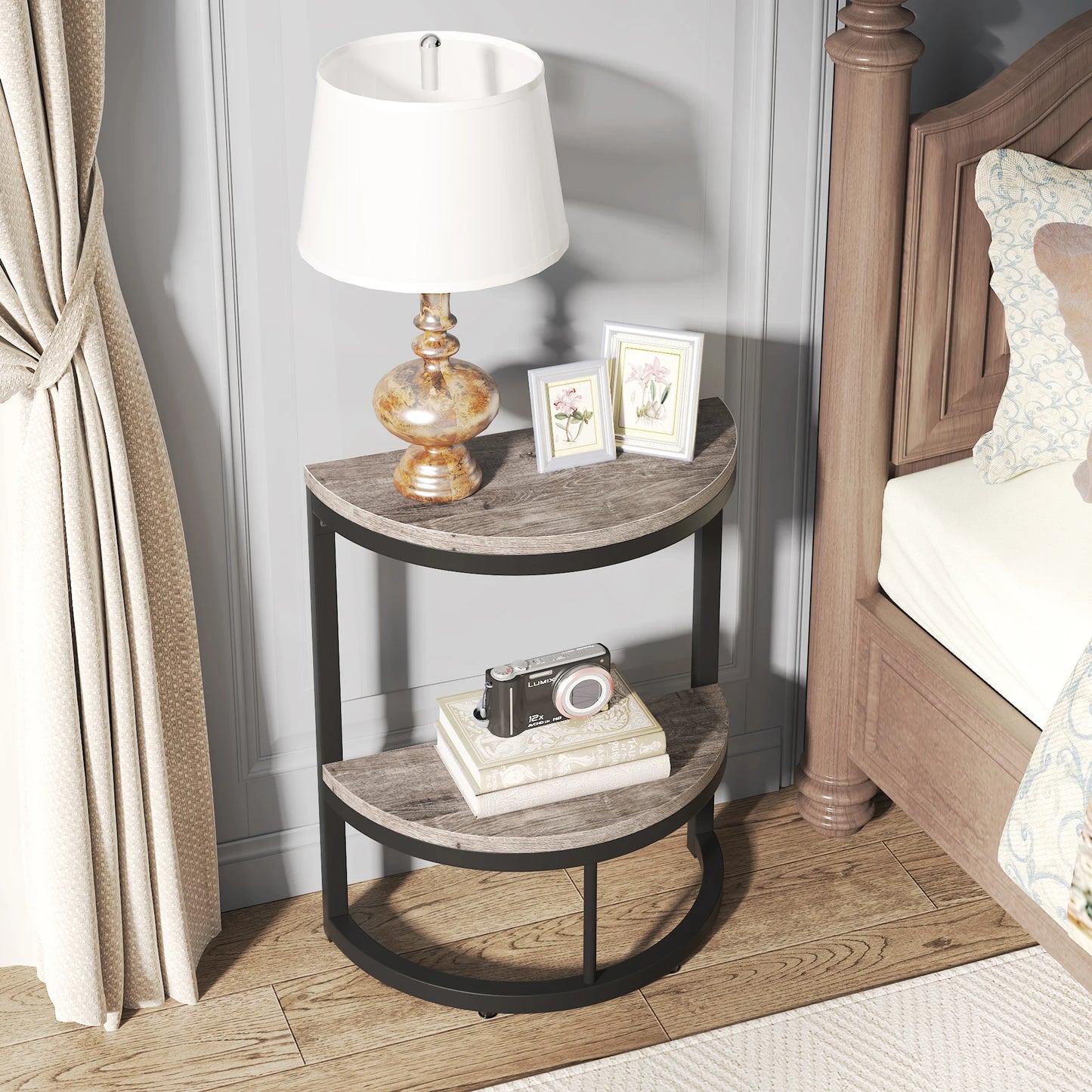 End Table Semi Circle w/Storage Shelf