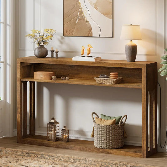 LED Console Table 2-Tier Wood Entryway