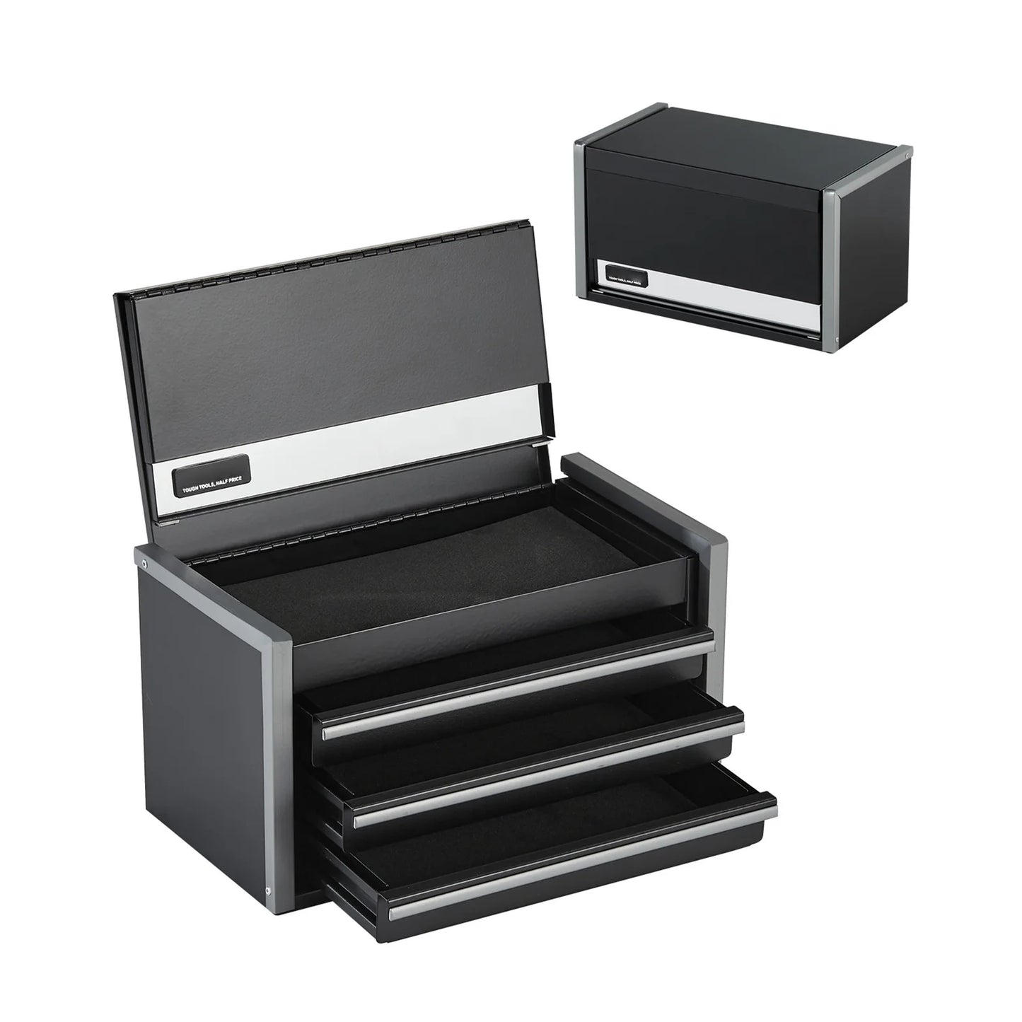 3 Drawer Portable Metal Tool Box w/Feet Pads & Ball Bearing drawers
