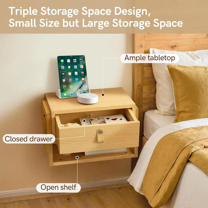 Floating Nightstand w/Drawer, LED Lights