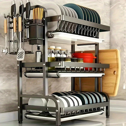 Three-Tier Space-Saving Kitchen Dish Rack