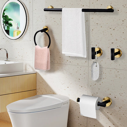 5-Piece Black & Gold Stainless Steel Wall Mounted Towel Rack Set
