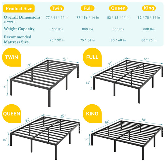 Twin/Full/Queen/King Heavy-Duty Metal Bed Frame